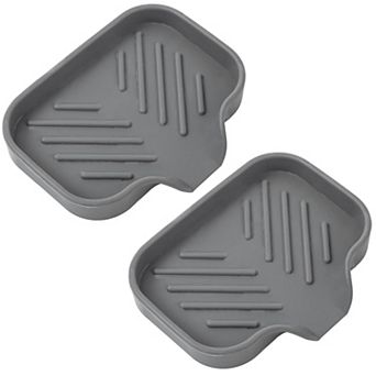 2 pc Silicone Bathroom Soap Dishes with Drain Spout-Bathroom and Kitchen Sink Organizer 4.9"×3.2"