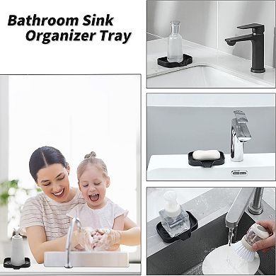 2PCS Silicone Bathroom Soap Dishes with Drain Spout-Bathroom and Kitchen Sink Organizer 4.9"×3.2"