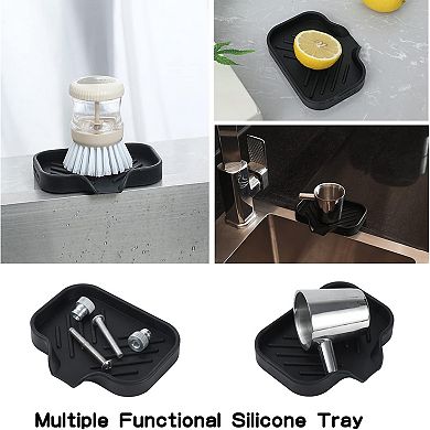 2PCS Silicone Bathroom Soap Dishes with Drain Spout-Bathroom and Kitchen Sink Organizer 4.9"×3.2"
