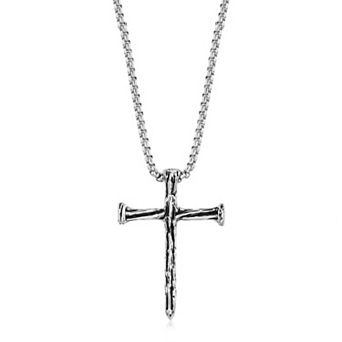 Men's Metallo Stainless Steel Textured Cross Pendant Necklace