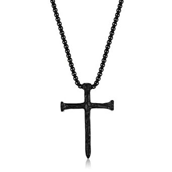 Men's Metallo Stainless Steel Textured Cross Pendant Necklace