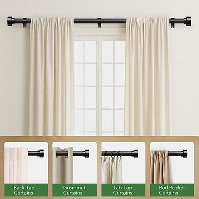 Adjustable Black Curtain Rods, Heavy Duty 32120 Inch with End Caps