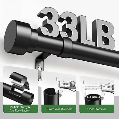 Adjustable Black Curtain Rods, Heavy Duty 32120 Inch with End Caps