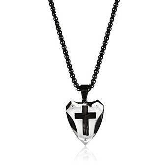 Men's Metallo Stainless Steel Two Tone Cross & Triangle Pendant Necklace