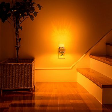 1W Acrylic Square Plug in Integrated LED Night Light with Amber 1600K Black and Copper 2 Pack