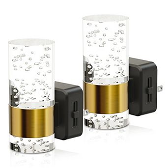 1W Plug in Bubble Acrylic Cylindrical Integrated LED Night Light Up and Down Glow Amber 1600K 2 Pack