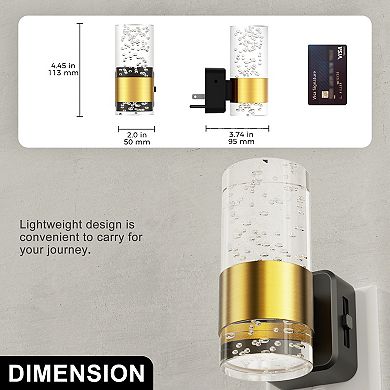 1W Plug in Bubble Acrylic Cylindrical Integrated LED Night Light Up and Down Glow Amber 1600K 2 Pack
