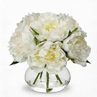 Kaelin Home Peony Silk Flower Arrangements in Glass Vase