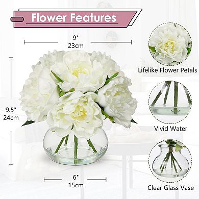 Kaelin Home Peony Silk Flower Arrangements in Glass Vase