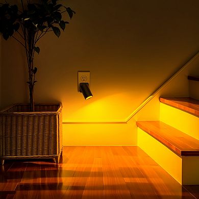 1W Rotatable Cylinder Plug in Integrated LED Night Light with Light Sensor Amber 2000K Black 2 Pack
