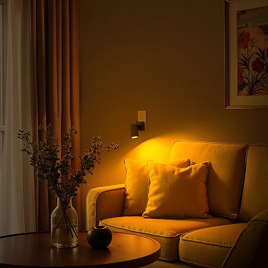 1W Rotatable Cylinder Plug in Integrated LED Night Light with Light Sensor Amber 2000K Black 2 Pack