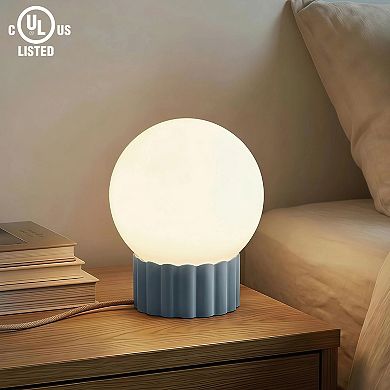 Opal Glass Globe Accent Lamp with Ribbed Resin Base & Dimmer