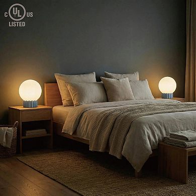 Opal Glass Globe Accent Lamp with Ribbed Resin Base & Dimmer