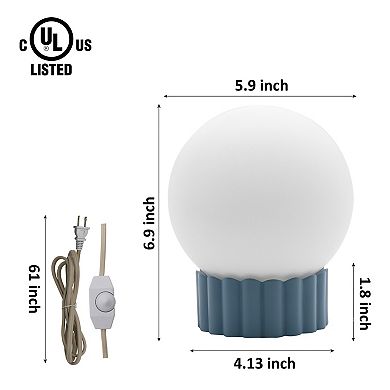Opal Glass Globe Accent Lamp with Ribbed Resin Base & Dimmer