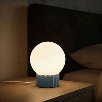 Opal Glass Globe Accent Lamp with Ribbed Resin Base & Dimmer