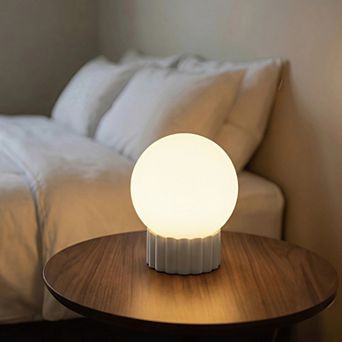 Opal Glass Globe Accent Lamp with Ribbed Resin Base & Dimmer