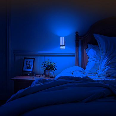 1W Integrated LED Plug In Night Light Blue Glow Dimmable Light Sensor 2 Pack for Bedroom or Hallway