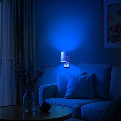 1W Integrated LED Plug In Night Light Blue Glow Dimmable Light Sensor 2 Pack for Bedroom or Hallway
