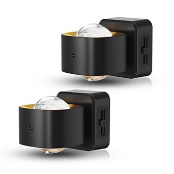 2W Integrated LED Plug In Night Light Black Short Square Cylinder Lens Warm 3000K Up and Down 2 Pack