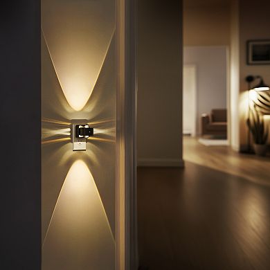2W Integrated LED Plug In Night Light Black Short Square Cylinder Lens Warm 3000K Up and Down 2 Pack