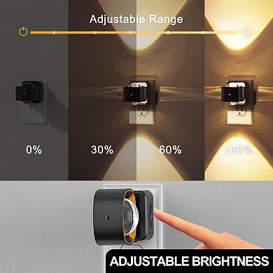 2W Integrated LED Plug In Night Light Black Short Square Cylinder Lens Warm 3000K Up and Down 2 Pack