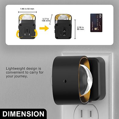 2W Integrated LED Plug In Night Light Black Short Square Cylinder Lens Warm 3000K Up and Down 2 Pack