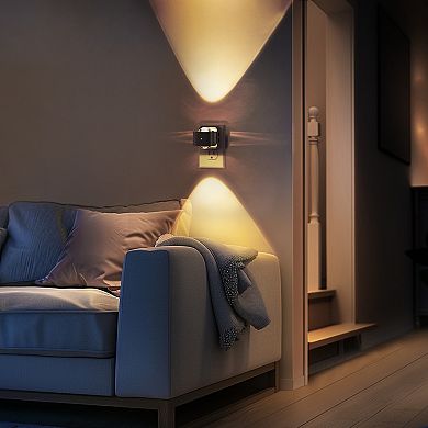 2W Integrated LED Plug In Night Light Black Short Square Cylinder Lens Warm 3000K Up and Down 2 Pack