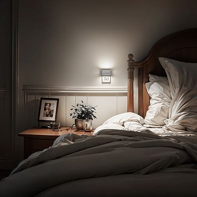 1W Plug in Integrated LED Night Light with Light Up and Down Glow Fence Design White 5000K 2 Pack