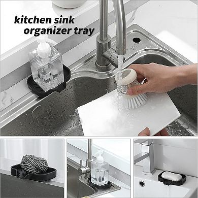 2PCS Silicone Bathroom Soap Dishes with Drain Spout-Bathroom and Kitchen Sink Organizer 4.9"×3.2"