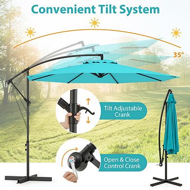 10 Feet Offset Umbrella with 8 Ribs Cantilever and Cross Base