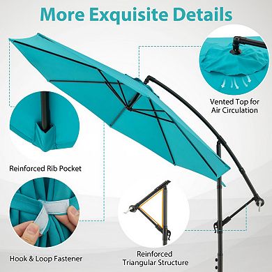 10 Feet Offset Umbrella with 8 Ribs Cantilever and Cross Base