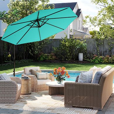 10 Feet Offset Umbrella with 8 Ribs Cantilever and Cross Base