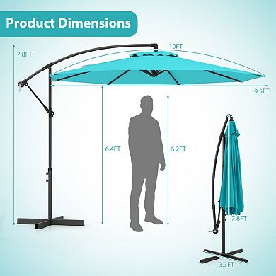 10 Feet Offset Umbrella with 8 Ribs Cantilever and Cross Base
