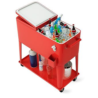 80-qt Outdoor Rolling Patio Cooler with Steel Construction