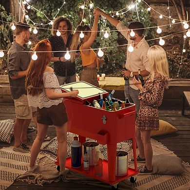 80-Quart Outdoor Rolling Patio Cooler with Steel Construction