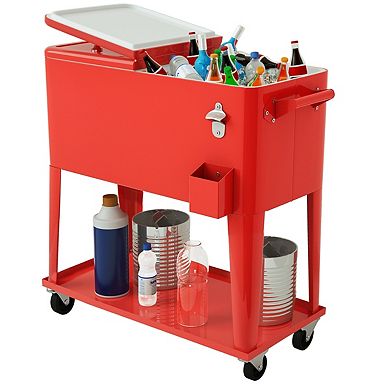 80-Quart Outdoor Rolling Patio Cooler with Steel Construction