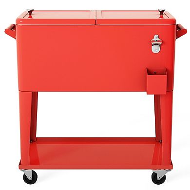 80-Quart Outdoor Rolling Patio Cooler with Steel Construction