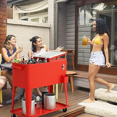 80-Quart Outdoor Rolling Patio Cooler with Steel Construction