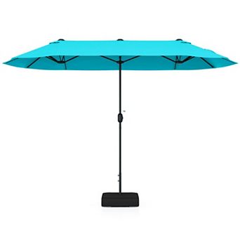 13 Feet Double-Sided Patio Twin Table Umbrella with Crank Handle