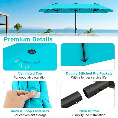 13 Feet Double-Sided Patio Twin Table Umbrella with Crank Handle