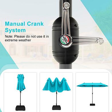 13 Feet Double-Sided Patio Twin Table Umbrella with Crank Handle