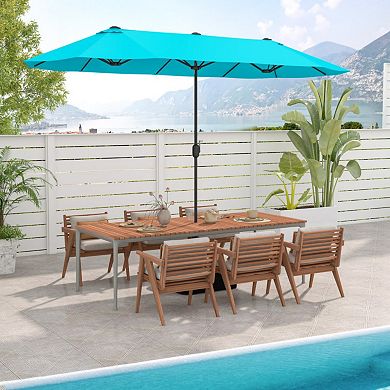 13 Feet Double-Sided Patio Twin Table Umbrella with Crank Handle