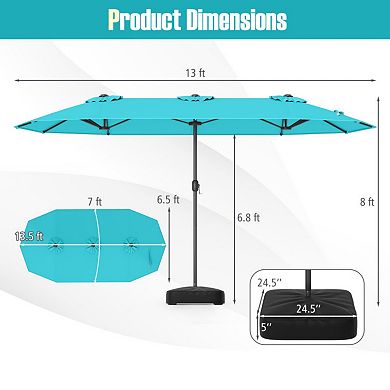 13 Feet Double-Sided Patio Twin Table Umbrella with Crank Handle