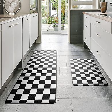 Checkered Kitchen Mat Set Anti Fatigue Waterproof Non Slip Foam Floor Rugs