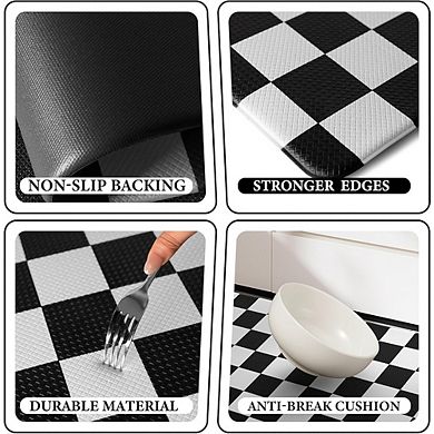 Checkered Kitchen Mat Set Anti Fatigue Waterproof Non Slip Foam Floor Rugs