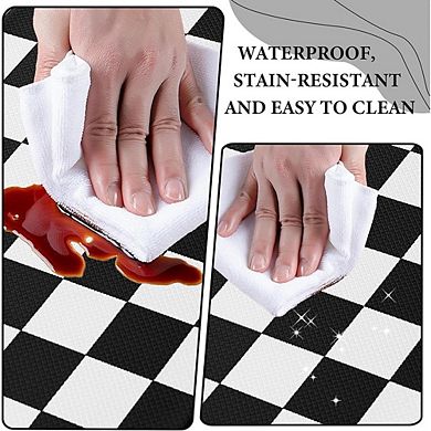 Checkered Kitchen Mat Set Anti Fatigue Waterproof Non Slip Foam Floor Rugs