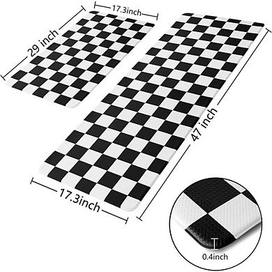 Checkered Kitchen Mat Set Anti Fatigue Waterproof Non Slip Foam Floor Rugs