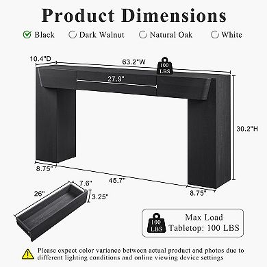 Modern 63" Console Table, Entryway Table with Storage, Wood Sofa Table for Hallway, Living Room