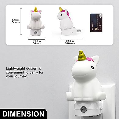 0.5W Integrated LED Plug In Unicorn Night Light Color Changing Button Adjustable Light Sensor 2 Pack
