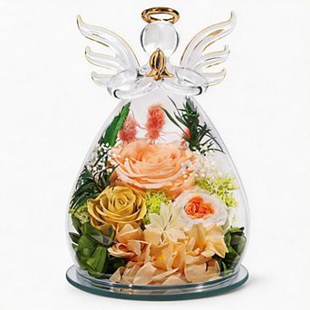 Kaelin Home Preserved Rose Forever Flower in Glass Angel Figurines
